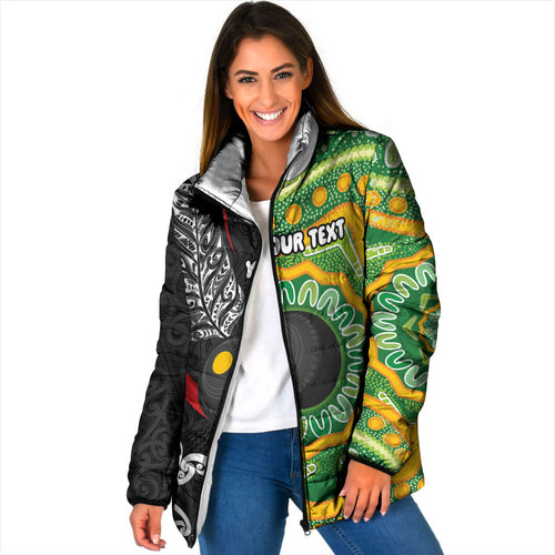 Personalised Aotearoa and Australia Lawn Bowls Padded Jacket Maori Fern and Aboriginal Pattern