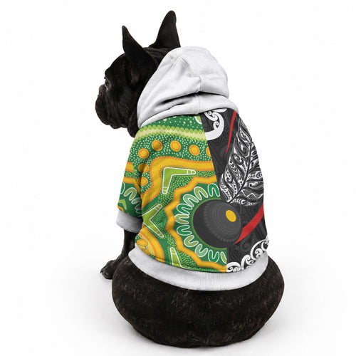 Personalised Aotearoa and Australia Lawn Bowls Pet Hoodie Maori Fern and Aboriginal Pattern