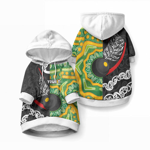 Personalised Aotearoa and Australia Lawn Bowls Pet Hoodie Maori Fern and Aboriginal Pattern