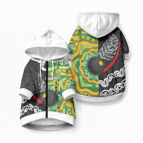 Personalised Aotearoa and Australia Lawn Bowls Pet Hoodie Maori Fern and Aboriginal Pattern