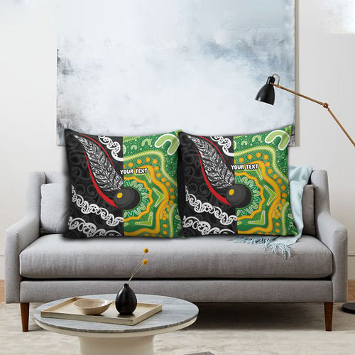 Personalised Aotearoa and Australia Lawn Bowls Pillow Cover Maori Fern and Aboriginal Pattern