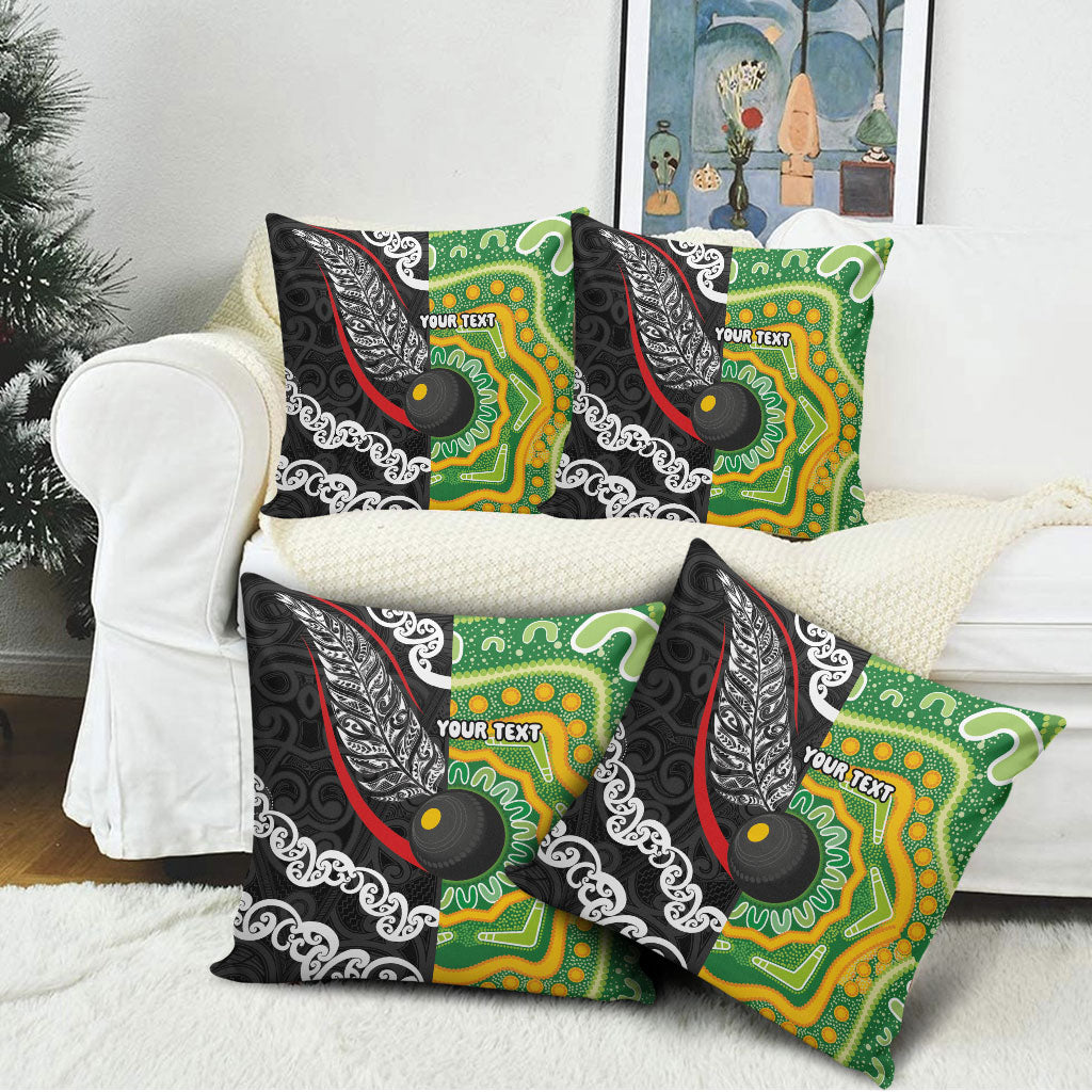 Personalised Aotearoa and Australia Lawn Bowls Pillow Cover Maori Fern and Aboriginal Pattern