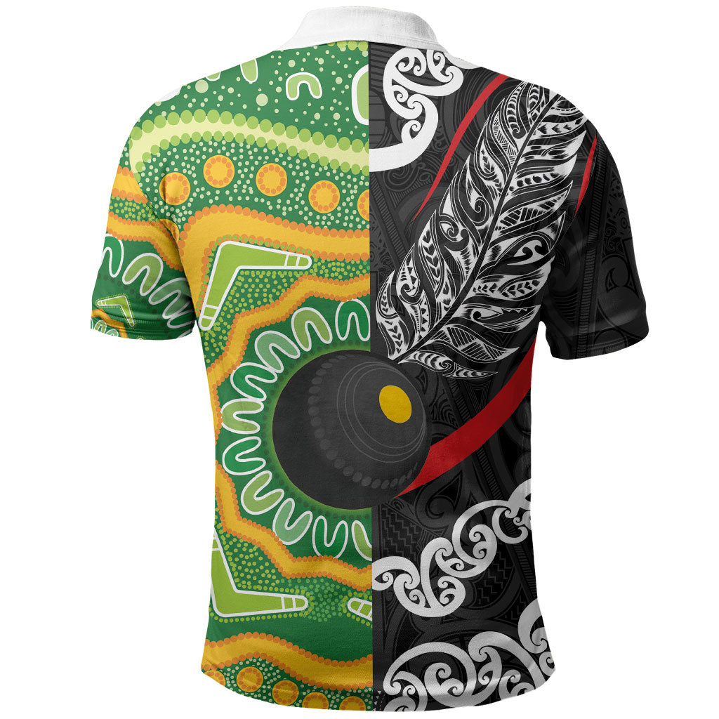 Personalised Aotearoa and Australia Lawn Bowls Polo Shirt Maori Fern and Aboriginal Pattern