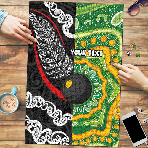 Personalised Aotearoa and Australia Lawn Bowls Puzzle Maori Fern and Aboriginal Pattern