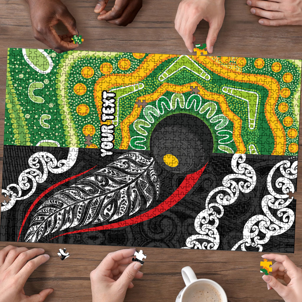 Personalised Aotearoa and Australia Lawn Bowls Puzzle Maori Fern and Aboriginal Pattern