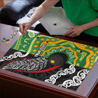 Personalised Aotearoa and Australia Lawn Bowls Puzzle Maori Fern and Aboriginal Pattern