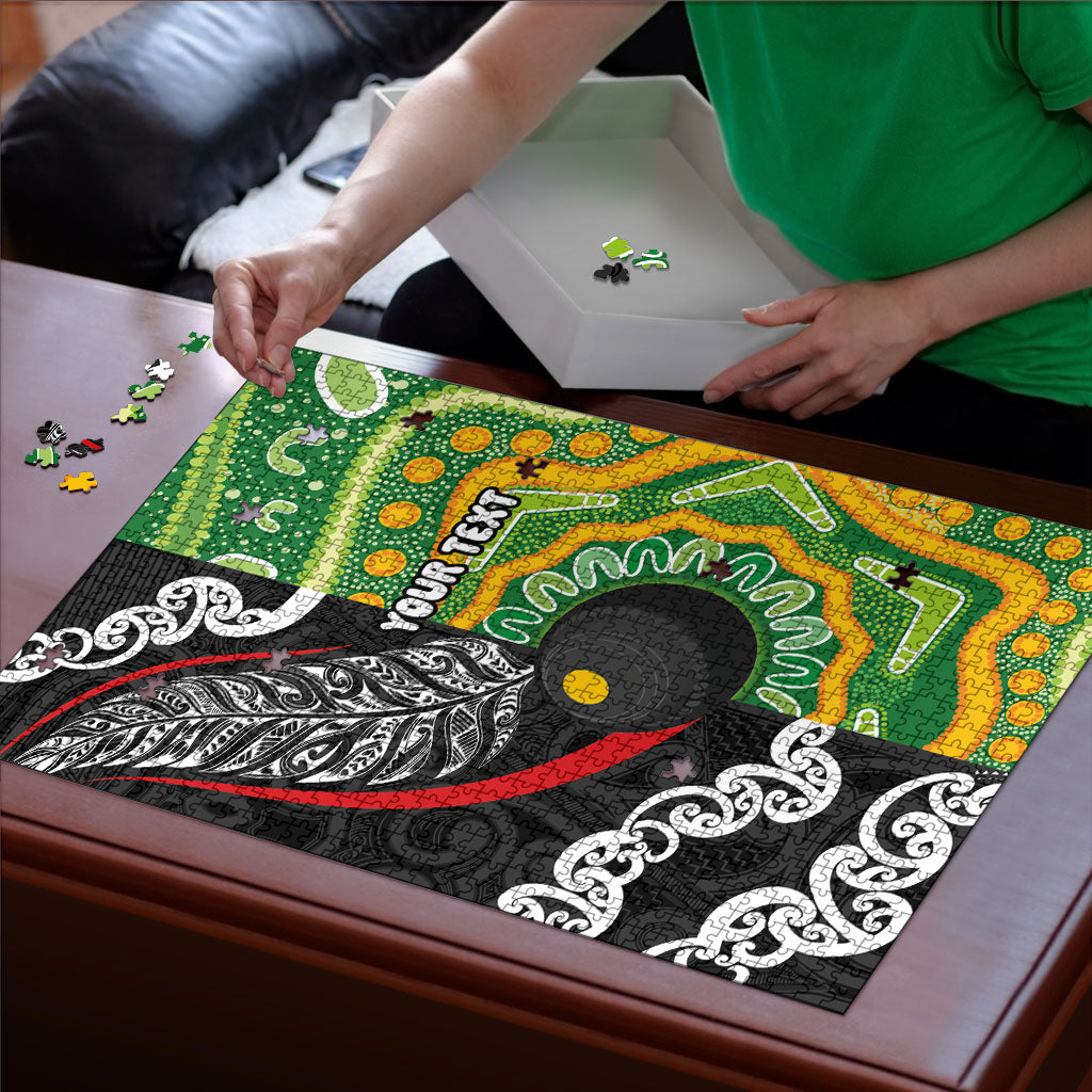 Personalised Aotearoa and Australia Lawn Bowls Puzzle Maori Fern and Aboriginal Pattern