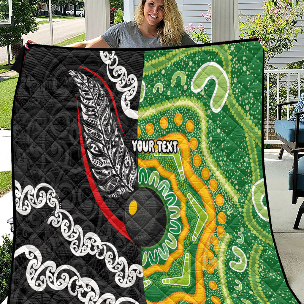 Personalised Aotearoa and Australia Lawn Bowls Quilt Maori Fern and Aboriginal Pattern