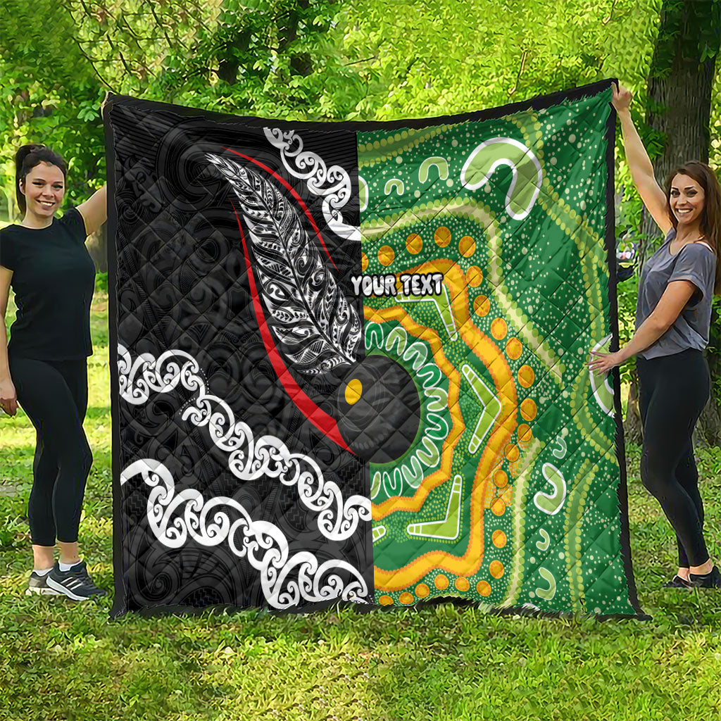 Personalised Aotearoa and Australia Lawn Bowls Quilt Maori Fern and Aboriginal Pattern