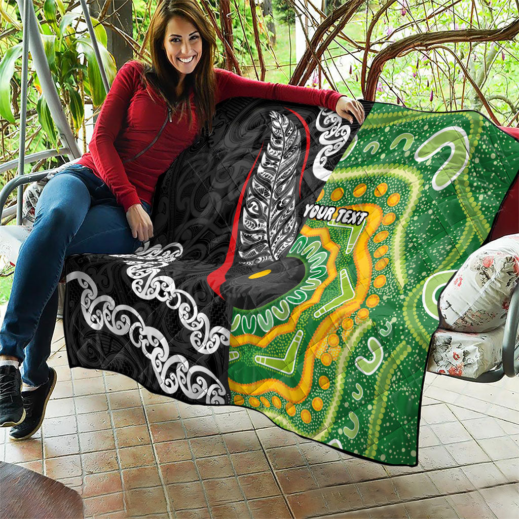 Personalised Aotearoa and Australia Lawn Bowls Quilt Maori Fern and Aboriginal Pattern