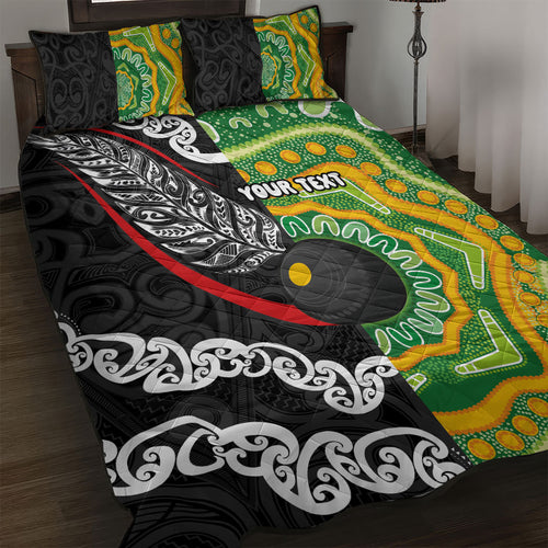 Personalised Aotearoa and Australia Lawn Bowls Quilt Bed Set Maori Fern and Aboriginal Pattern