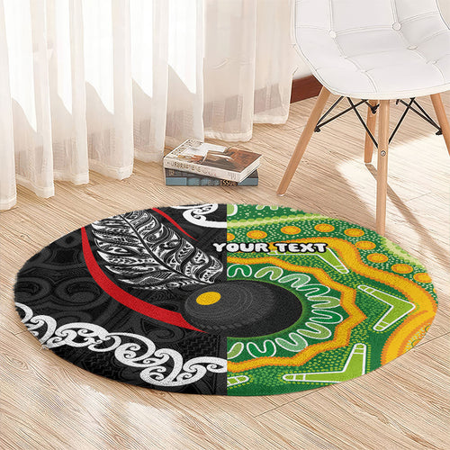 Personalised Aotearoa and Australia Lawn Bowls Round Carpet Maori Fern and Aboriginal Pattern