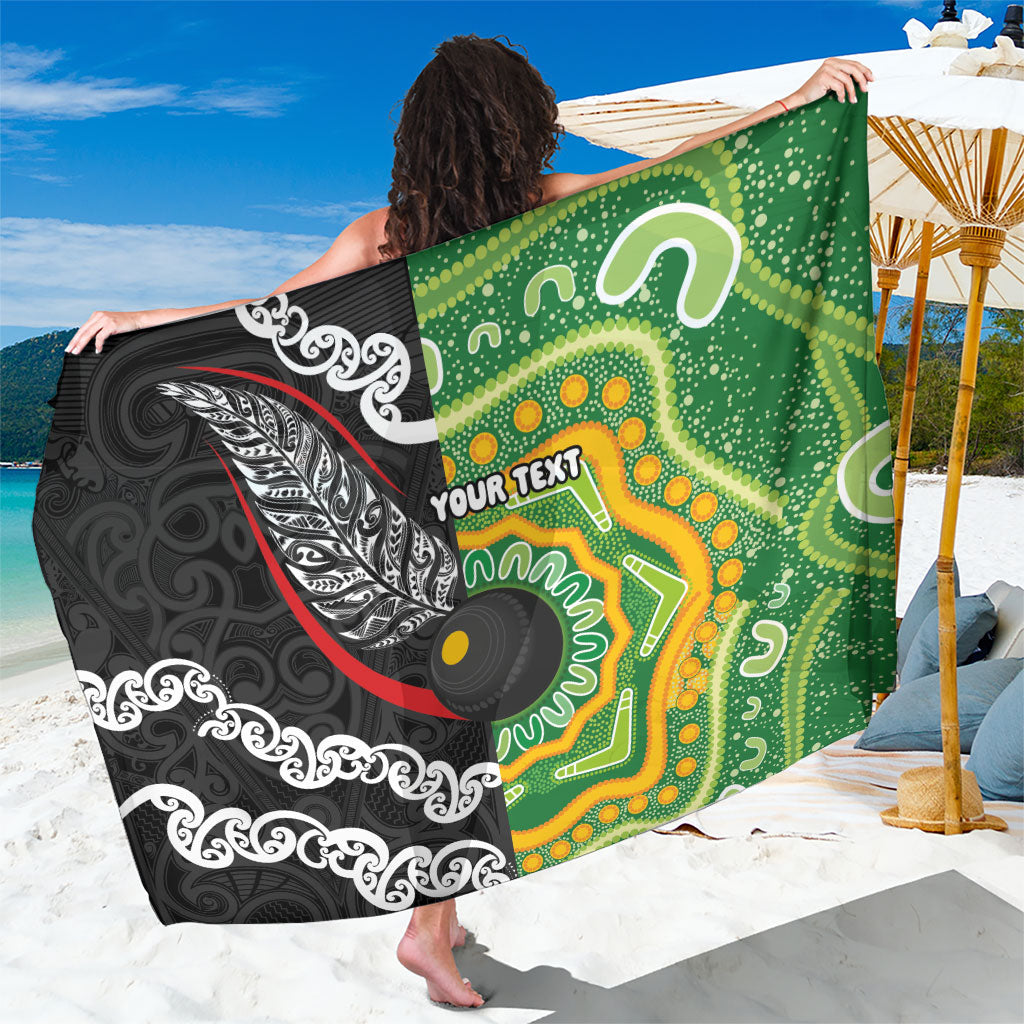 Personalised Aotearoa and Australia Lawn Bowls Sarong Maori Fern and Aboriginal Pattern