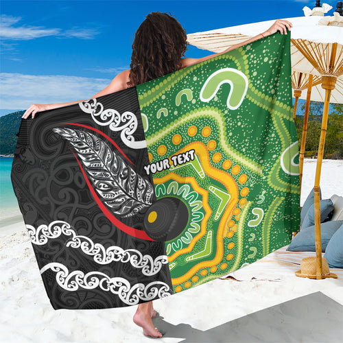 Personalised Aotearoa and Australia Lawn Bowls Sarong Maori Fern and Aboriginal Pattern