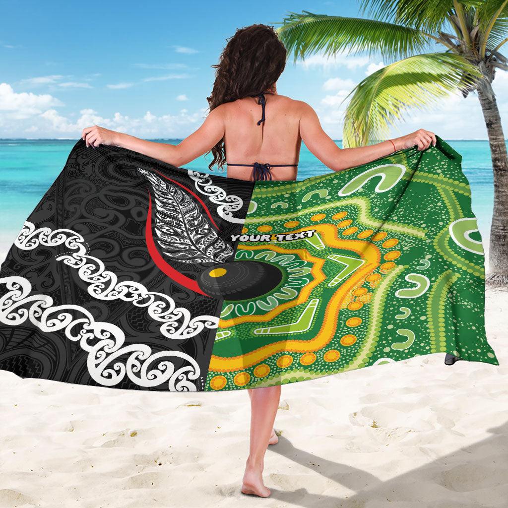 Personalised Aotearoa and Australia Lawn Bowls Sarong Maori Fern and Aboriginal Pattern