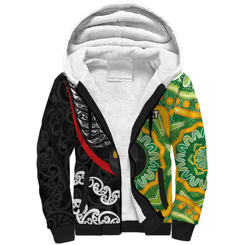 Personalised Aotearoa and Australia Lawn Bowls Sherpa Hoodie Maori Fern and Aboriginal Pattern