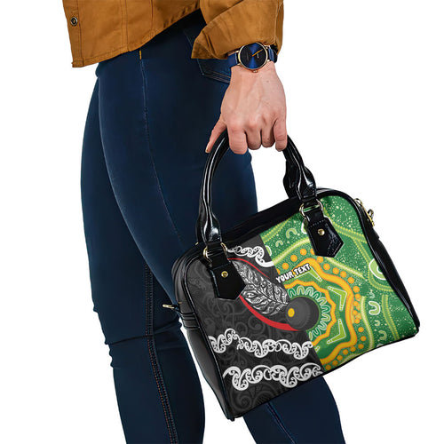 Personalised Aotearoa and Australia Lawn Bowls Shoulder Handbag Maori Fern and Aboriginal Pattern