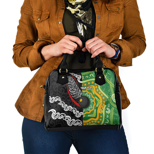 Personalised Aotearoa and Australia Lawn Bowls Shoulder Handbag Maori Fern and Aboriginal Pattern