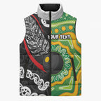 Personalised Aotearoa and Australia Lawn Bowls Sleeveless Puffer Jacket Maori Fern and Aboriginal Pattern