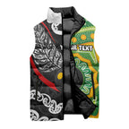 Personalised Aotearoa and Australia Lawn Bowls Sleeveless Puffer Jacket Maori Fern and Aboriginal Pattern