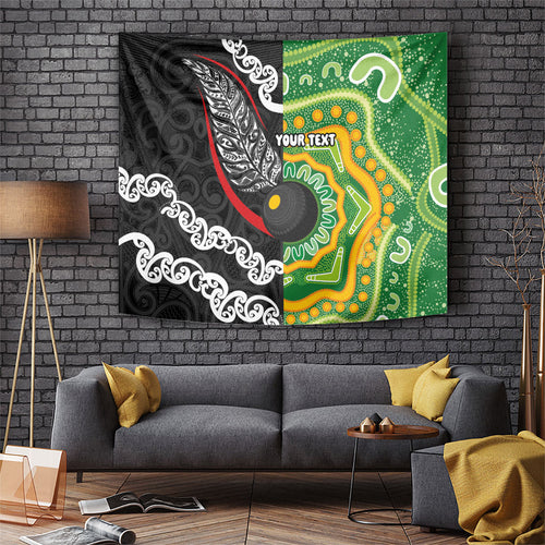 Personalised Aotearoa and Australia Lawn Bowls Tapestry Maori Fern and Aboriginal Pattern