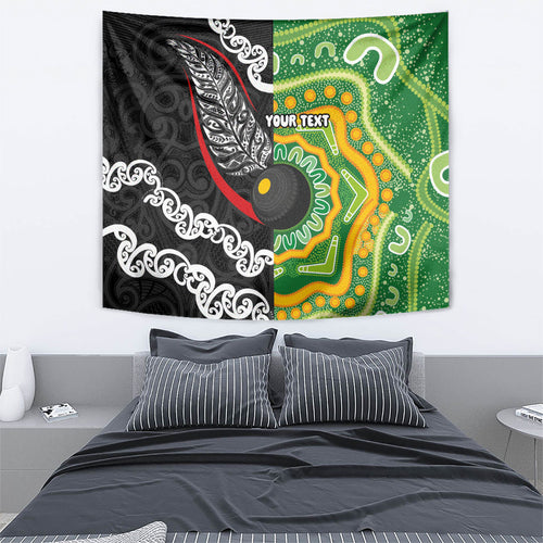 Personalised Aotearoa and Australia Lawn Bowls Tapestry Maori Fern and Aboriginal Pattern