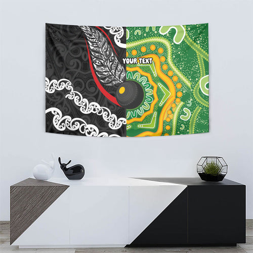 Personalised Aotearoa and Australia Lawn Bowls Tapestry Maori Fern and Aboriginal Pattern
