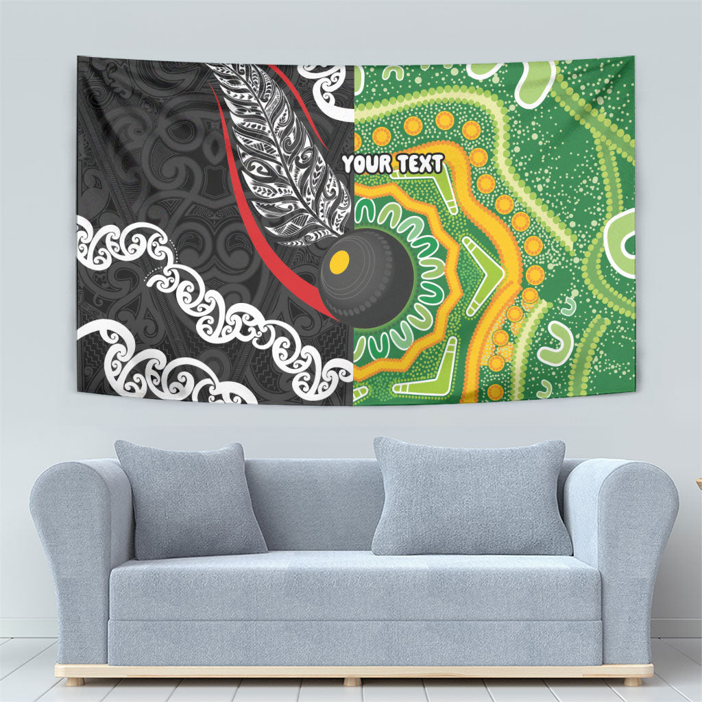 Personalised Aotearoa and Australia Lawn Bowls Tapestry Maori Fern and Aboriginal Pattern