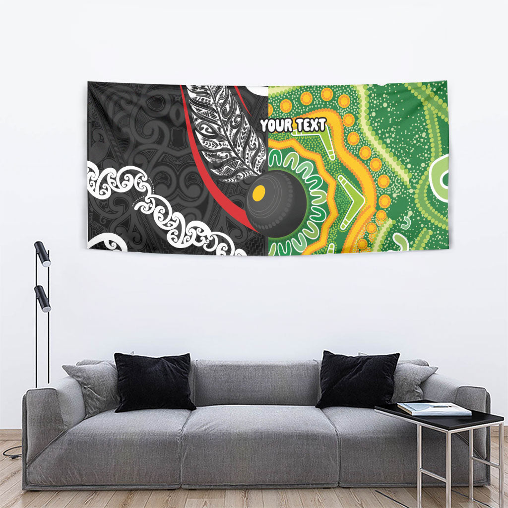 Personalised Aotearoa and Australia Lawn Bowls Tapestry Maori Fern and Aboriginal Pattern
