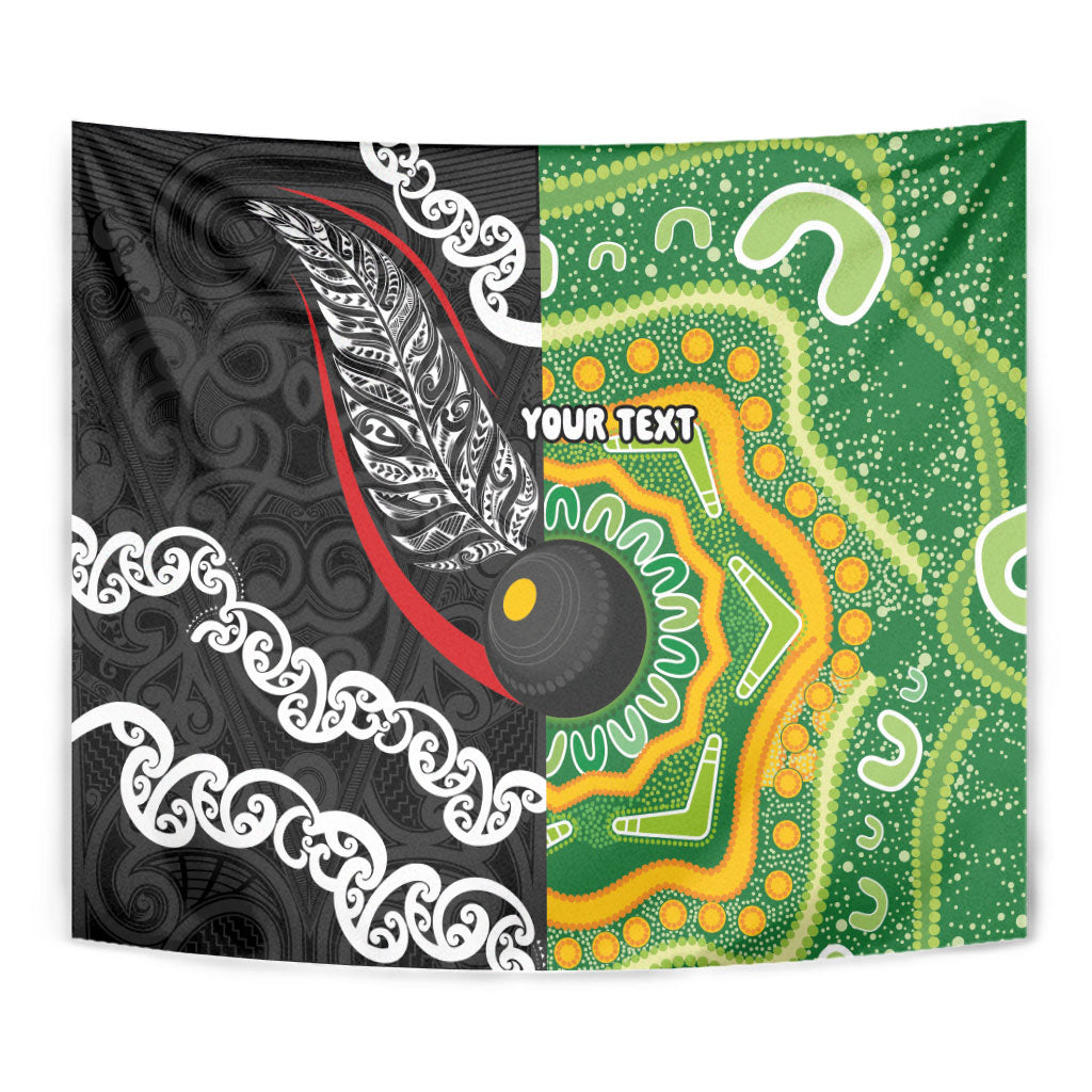 Personalised Aotearoa and Australia Lawn Bowls Tapestry Maori Fern and Aboriginal Pattern