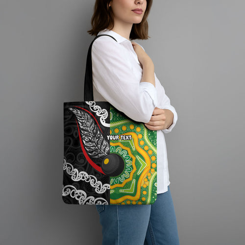 Personalised Aotearoa and Australia Lawn Bowls Tote Bag Maori Fern and Aboriginal Pattern