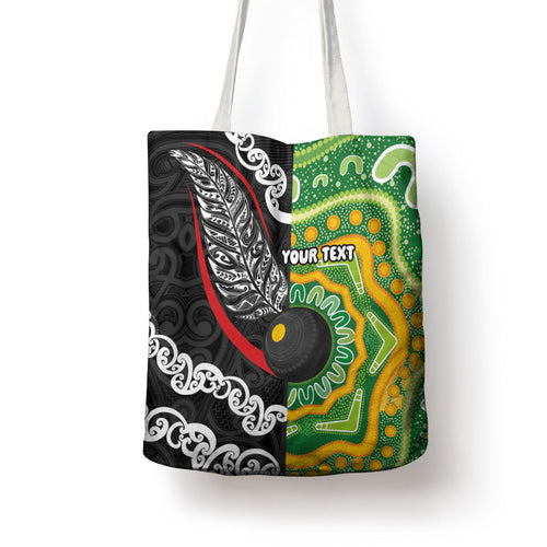 Personalised Aotearoa and Australia Lawn Bowls Tote Bag Maori Fern and Aboriginal Pattern