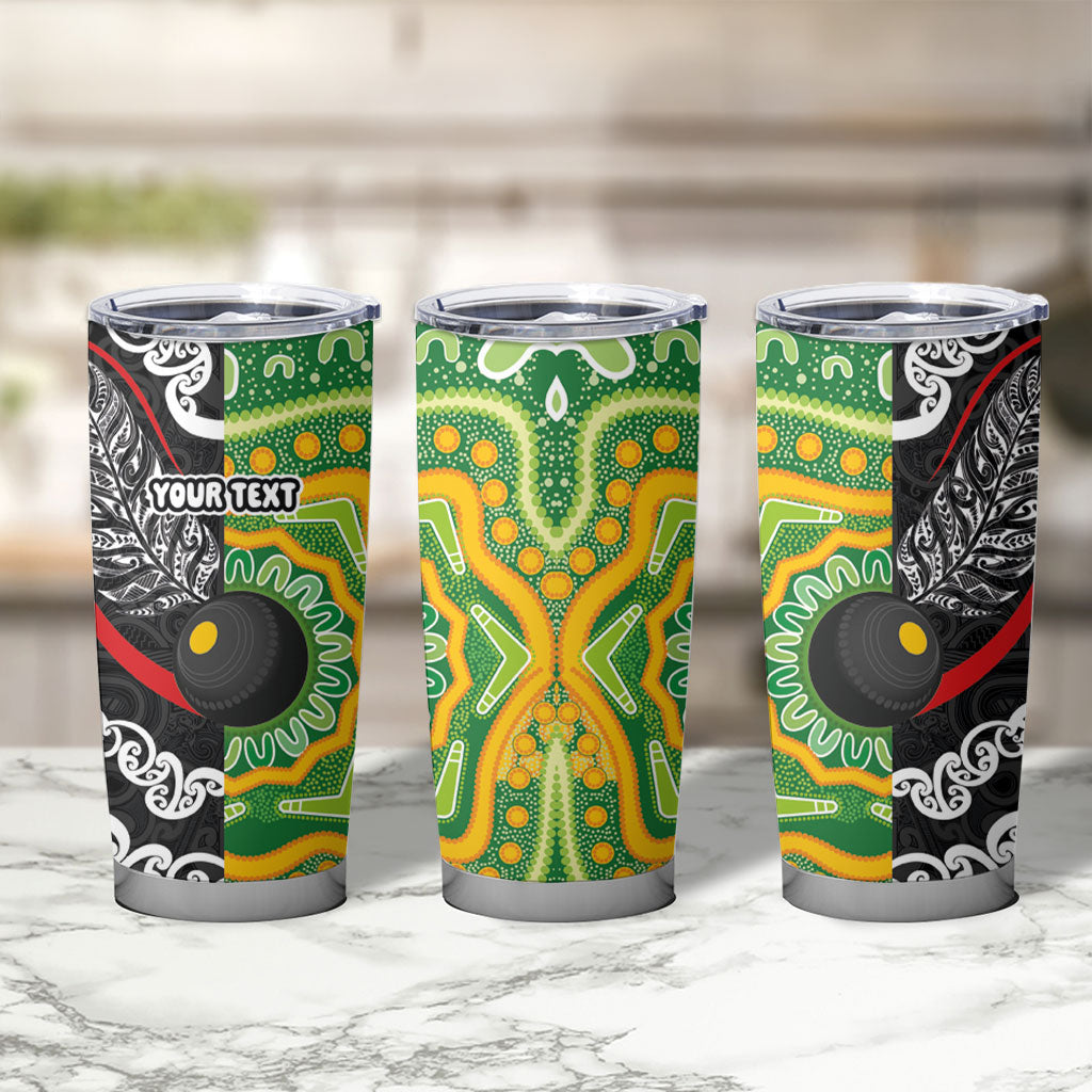 Personalised Aotearoa and Australia Lawn Bowls Tumbler Cup Maori Fern and Aboriginal Pattern