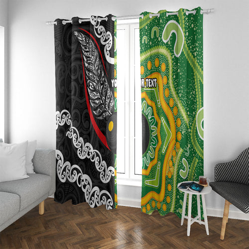 Personalised Aotearoa and Australia Lawn Bowls Window Curtain Maori Fern and Aboriginal Pattern