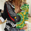 Personalised Aotearoa and Australia Lawn Bowls Women Casual Shirt Maori Fern and Aboriginal Pattern