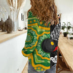 Personalised Aotearoa and Australia Lawn Bowls Women Casual Shirt Maori Fern and Aboriginal Pattern