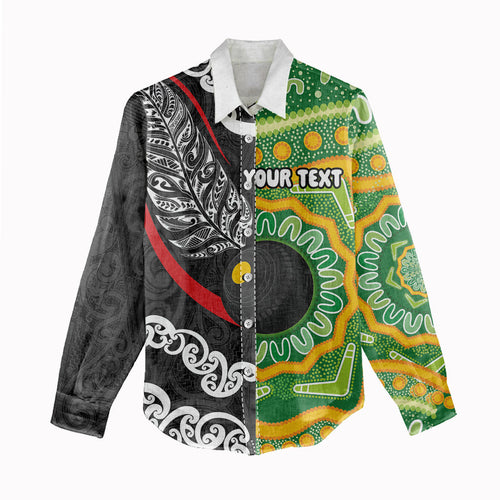 Personalised Aotearoa and Australia Lawn Bowls Women Casual Shirt Maori Fern and Aboriginal Pattern