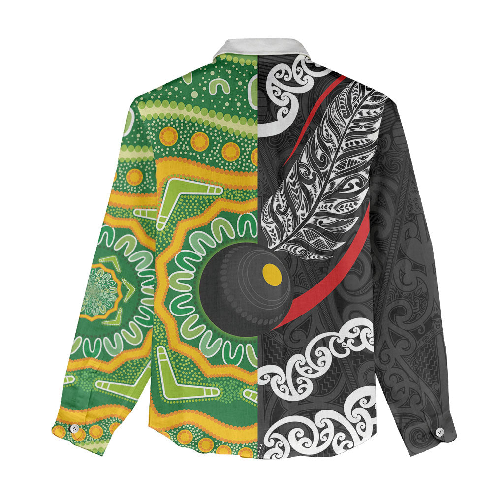 Personalised Aotearoa and Australia Lawn Bowls Women Casual Shirt Maori Fern and Aboriginal Pattern