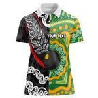 Personalised Aotearoa and Australia Lawn Bowls Women Polo Shirt Maori Fern and Aboriginal Pattern