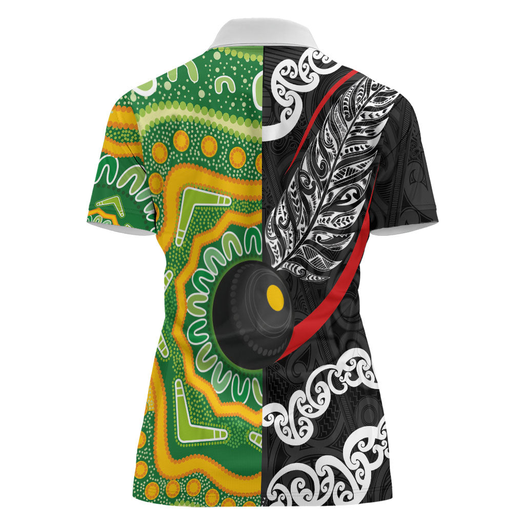 Personalised Aotearoa and Australia Lawn Bowls Women Polo Shirt Maori Fern and Aboriginal Pattern