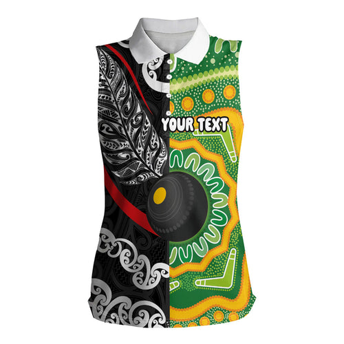 Personalised Aotearoa and Australia Lawn Bowls Women Sleeveless Polo Shirt Maori Fern and Aboriginal Pattern