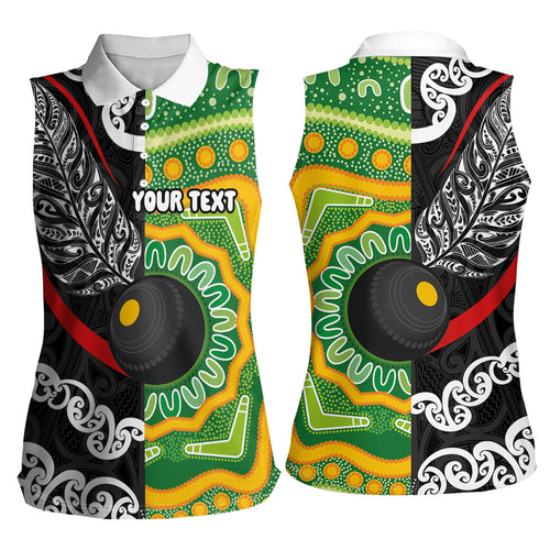 Personalised Aotearoa and Australia Lawn Bowls Women Sleeveless Polo Shirt Maori Fern and Aboriginal Pattern