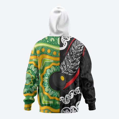 Personalised Aotearoa and Australia Lawn Bowls Zip Hoodie Maori Fern and Aboriginal Pattern