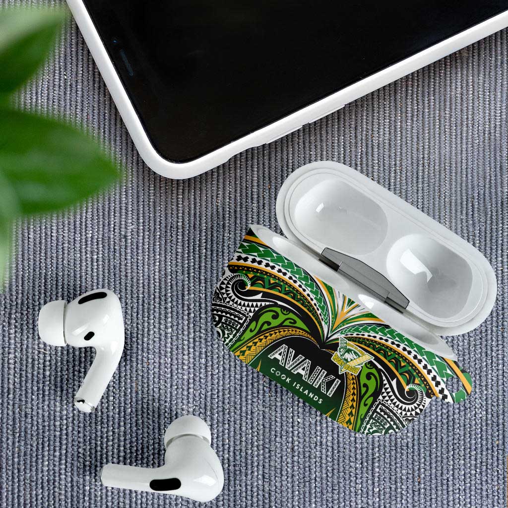 Cook Islands Rugby League AirPods Case Avaiki Tatau Tribal Motifs Black Color - Aussie Hoodie