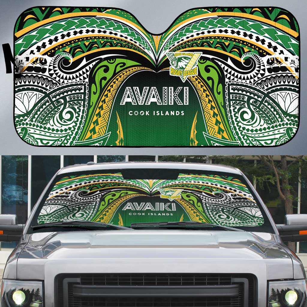 Cook Islands Rugby League Auto Sun Shade Avaiki Tatau Tribal Motifs Black Color - Aussie Hoodie