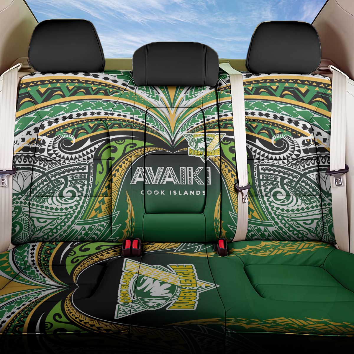 Cook Islands Rugby League Back Car Seat Cover Avaiki Tatau Tribal Motifs Black Color - Aussie Hoodie