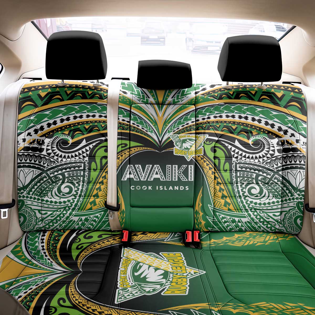 Cook Islands Rugby League Back Car Seat Cover Avaiki Tatau Tribal Motifs Black Color - Aussie Hoodie