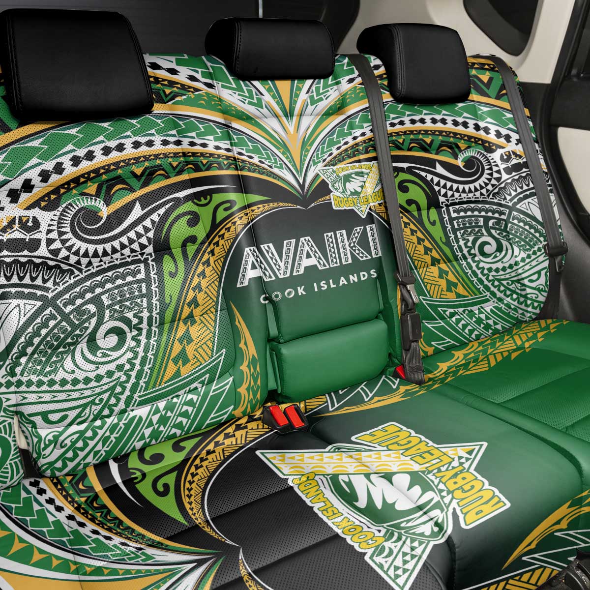 Cook Islands Rugby League Back Car Seat Cover Avaiki Tatau Tribal Motifs Black Color - Aussie Hoodie