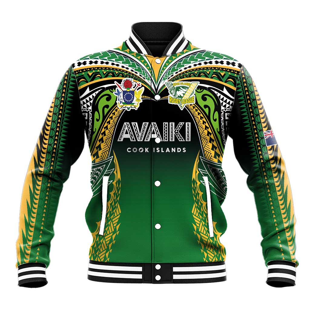 Custom Cook Islands Rugby League Baseball Jacket Avaiki Tatau Tribal Motifs Black Color - Aussie Hoodie
