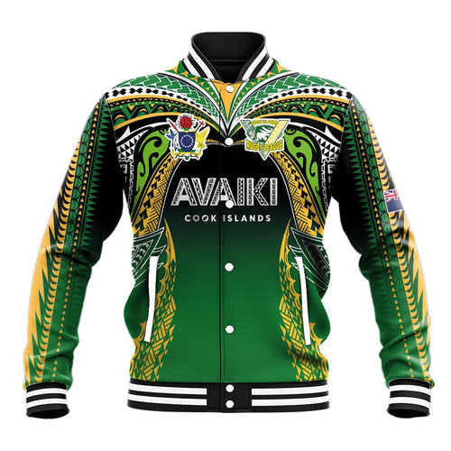 Custom Cook Islands Rugby League Baseball Jacket Avaiki Tatau Tribal Motifs Black Color - Aussie Hoodie